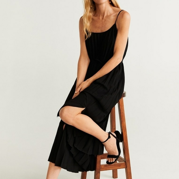 Vintage Jill by Jill Stuart Black Plissé Midi Dress 2 - Picture 1 of 8